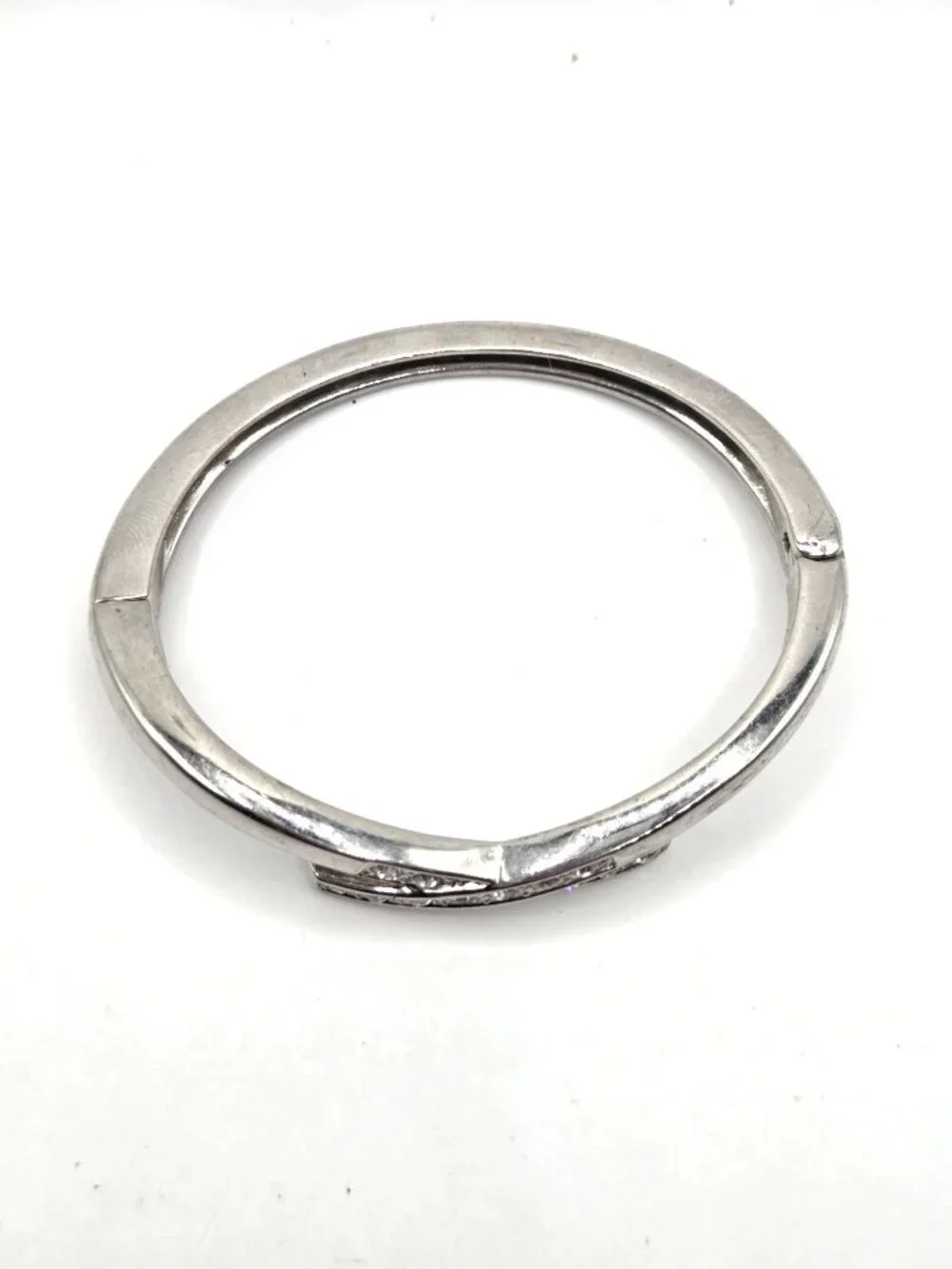 Crystal-Accented Silver-Tone Hinged Bangle Bracelet With X Design